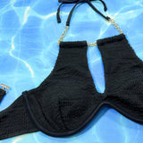 Halter Neck Chain Detail Two-Piece Bikini Set