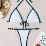 Textured Contrast Halter Neck Two-Piece Bikini Set