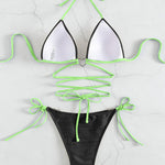 Contrast Halter Neck Two-Piece Bikini Set - Retro Punk Design 