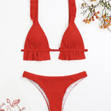 Ruffled Textured Wide Strap Two-Piece Bikini Set