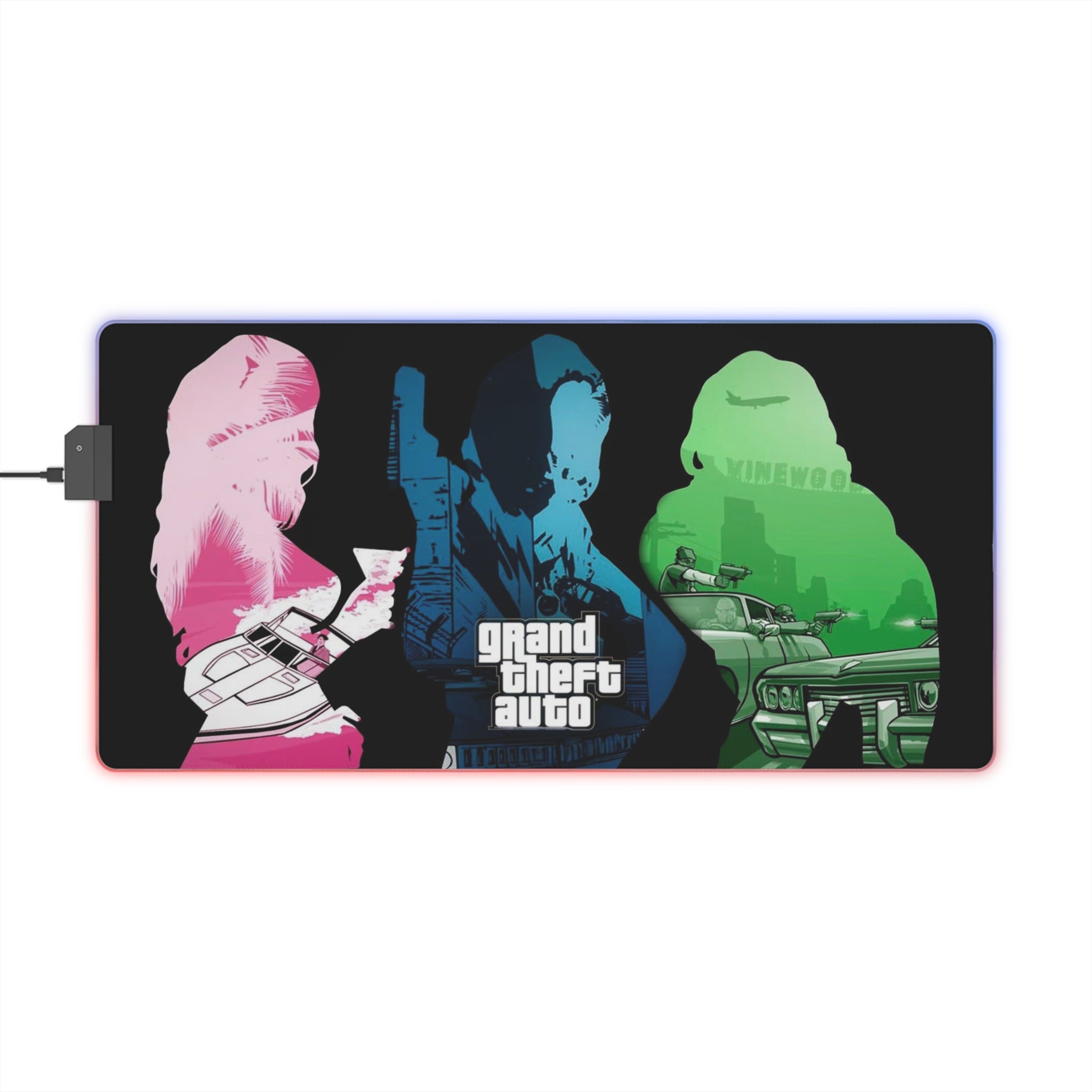 Grand Theft Auto Vice City LED Gaming Mouse Mat  RGB Retro 80s Neon Desk Pad  RetroPunkDesign - Retro Punk Design 