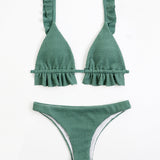 Ruffled Textured Wide Strap Two-Piece Bikini Set