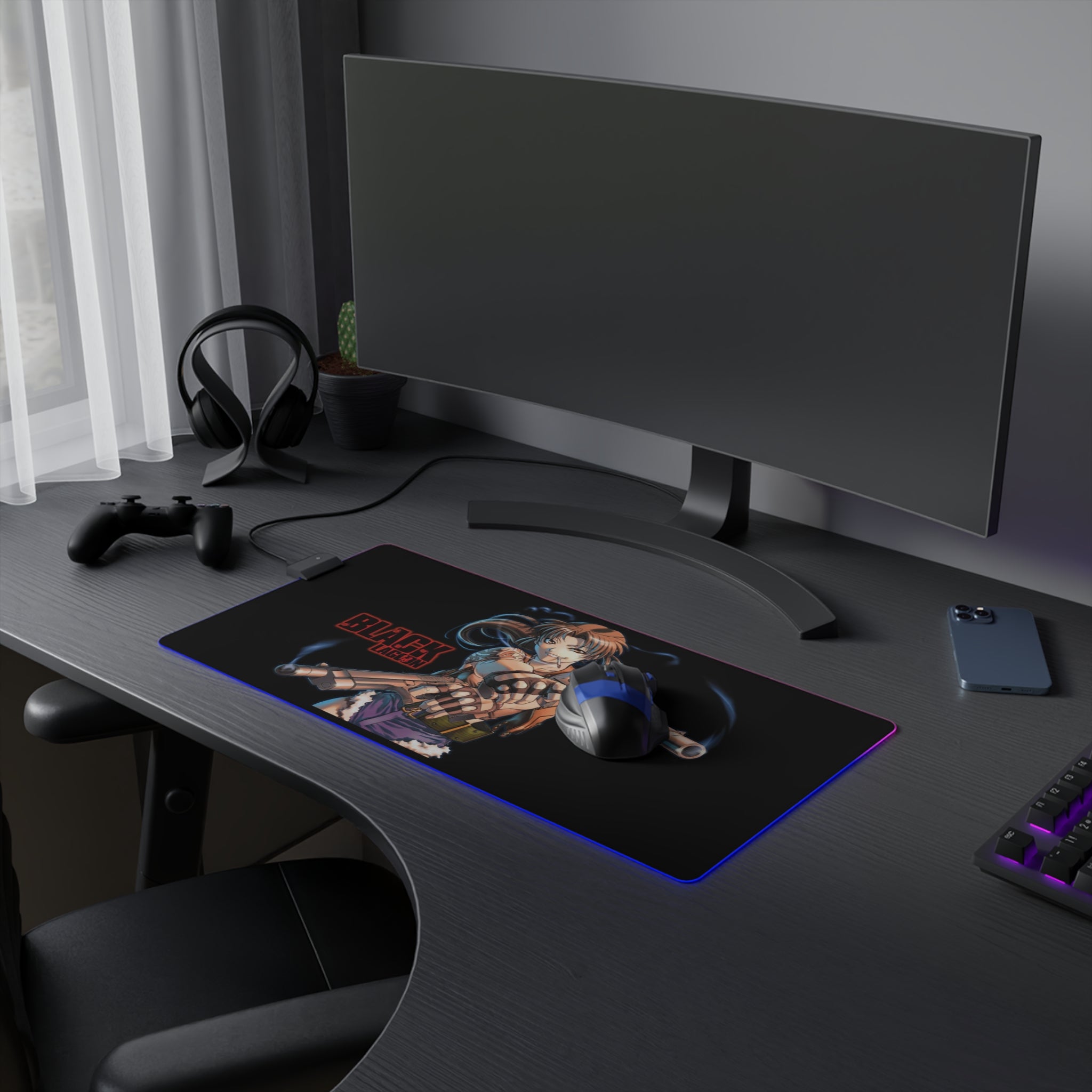 Black Lagoon Revy Gaming LED Mouse Pad  RGB Anime Desk Mat Action Cyberpunk Accessory  RetroPunkDesign - Retro Punk Design 