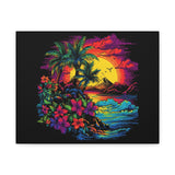 Tropical Island Sunset Canvas Art Print | Retro Wave Wall Art | 100% Cotton Canvas