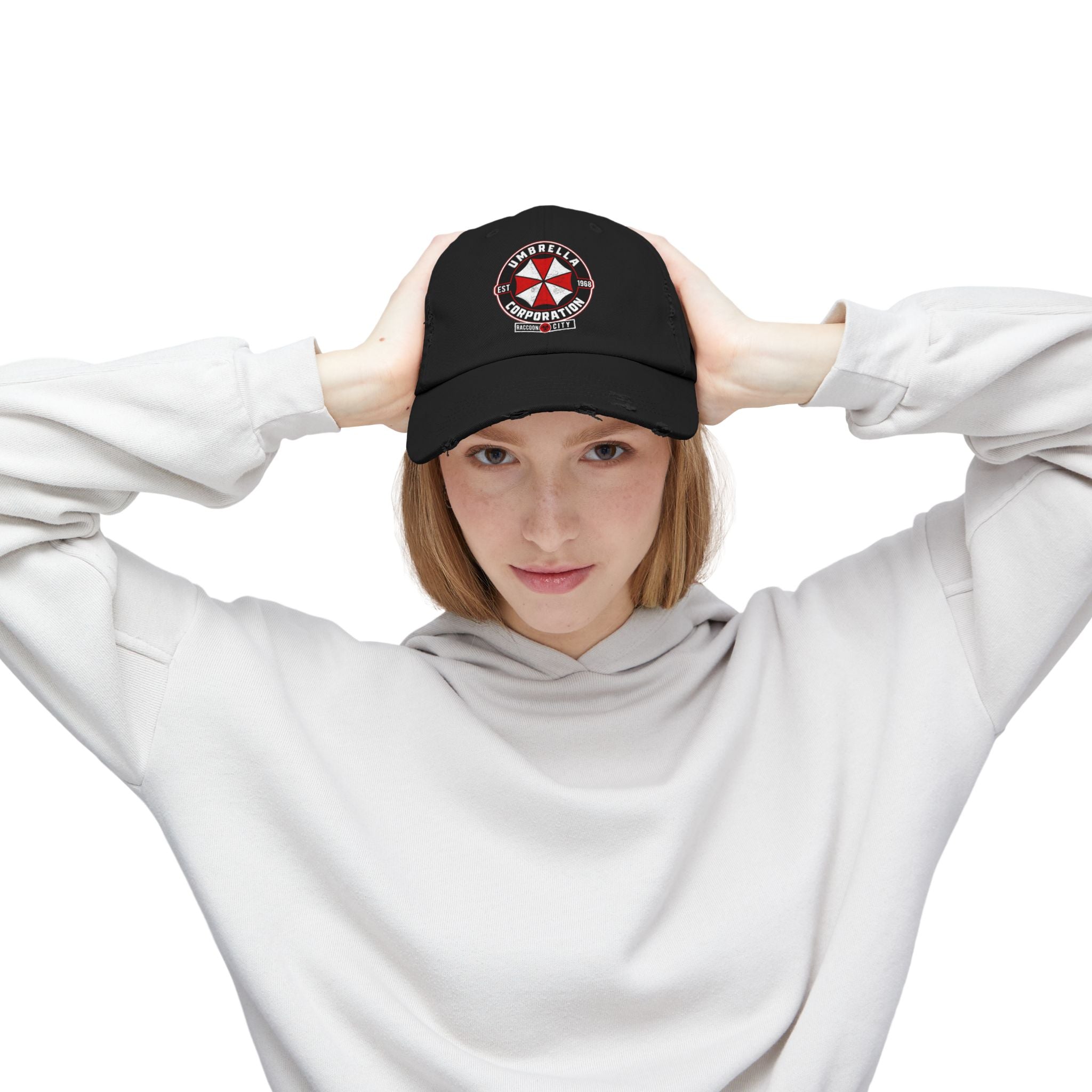 Resident Evil Umbrella Corporation Distressed Cap | Biohazard Horror Hat | RetroPunkDesign - Retro Punk Design 