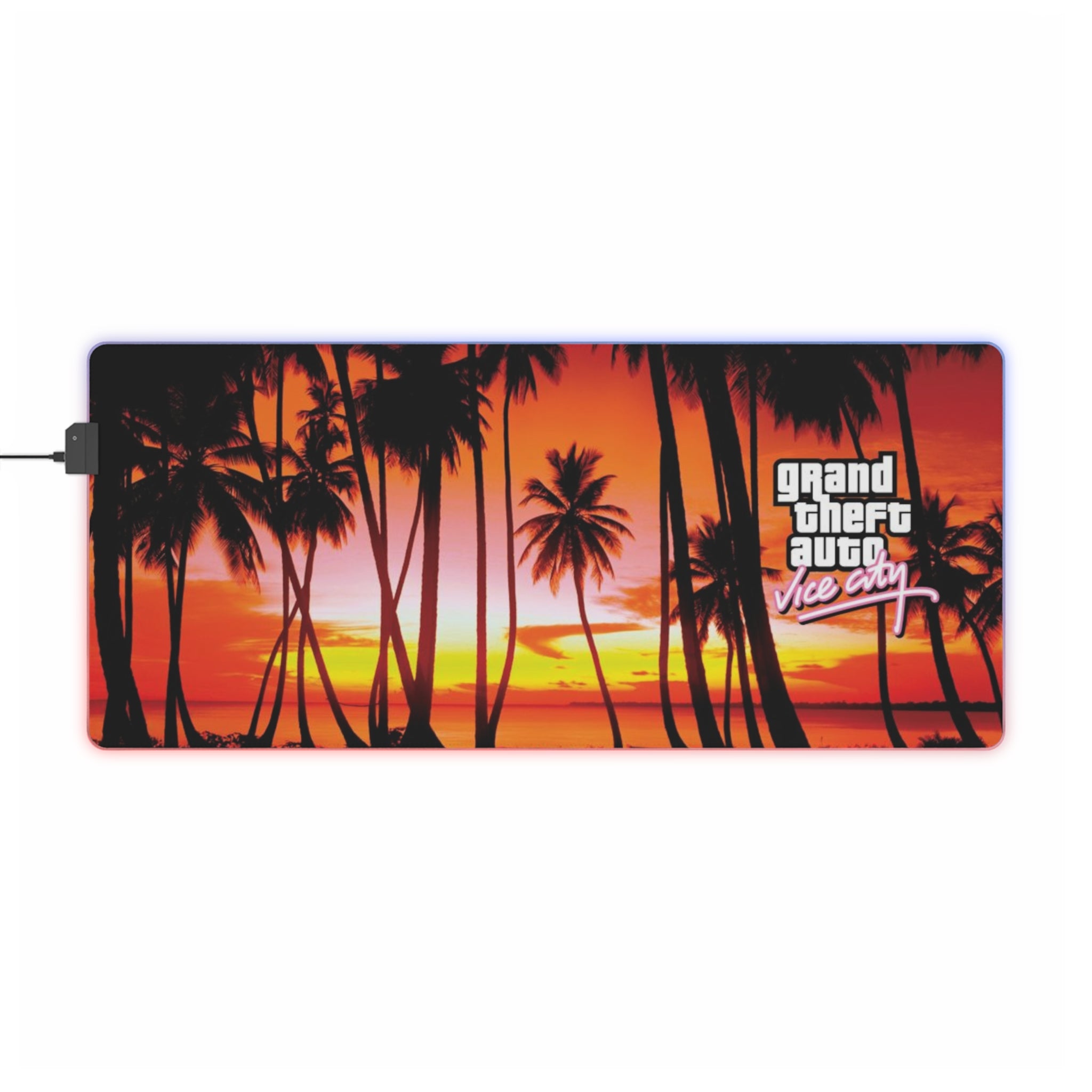 Grand Theft Auto Vice City LED Gaming Mouse Mat  RGB Desk Pad  80s Neon Palm Game Accessory  RetroPunkDesign - Retro Punk Design 