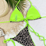 Leopard Print Halter Neck Tie Side Bikini Set