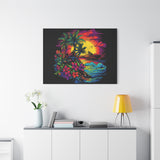 Tropical Island Sunset Canvas Art Print | Retro Wave Wall Art | 100% Cotton Canvas