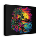 Tropical Island Sunset Canvas Art Print | Retro Wave Wall Art | 100% Cotton Canvas