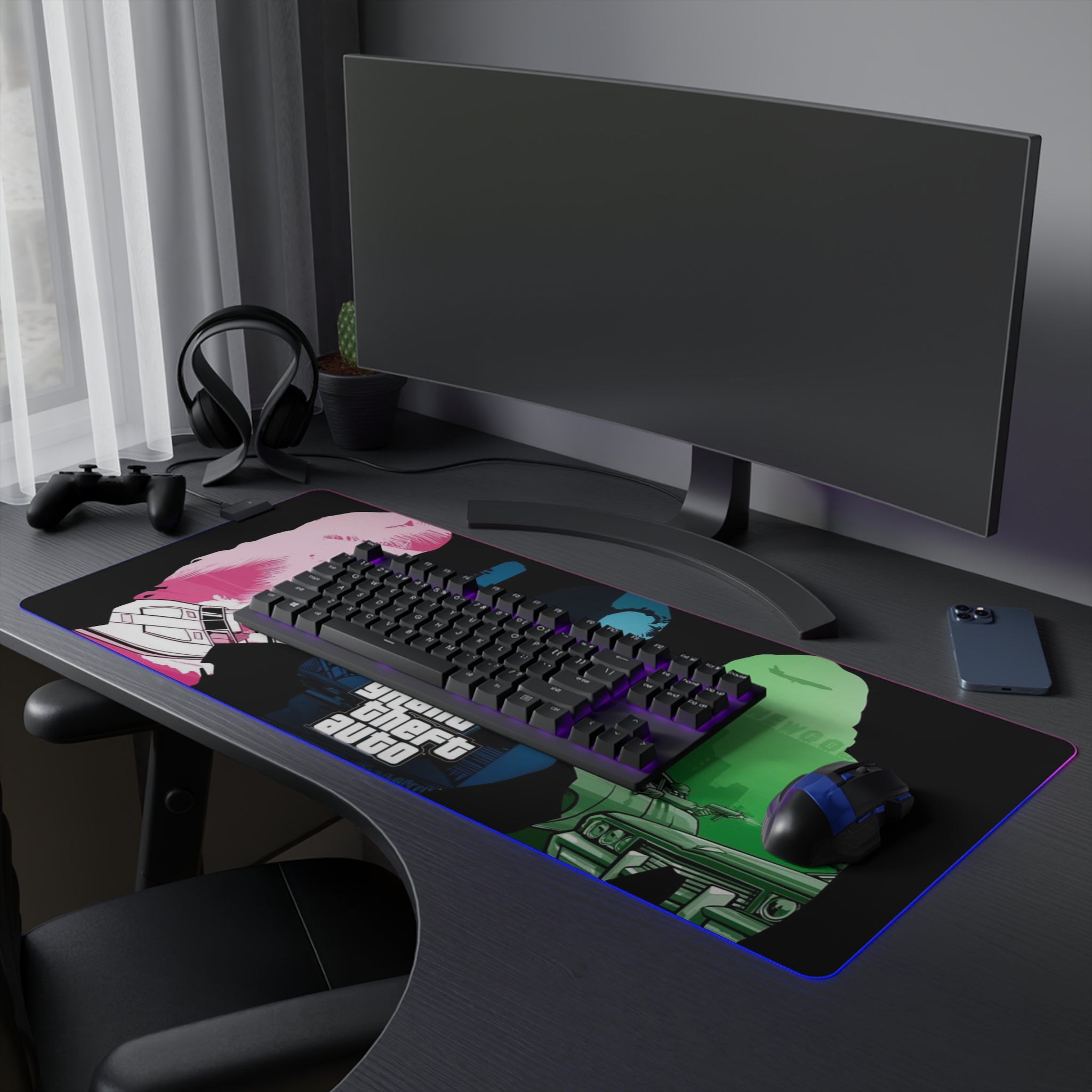 Grand Theft Auto Vice City LED Gaming Mouse Mat  RGB Retro 80s Neon Desk Pad  RetroPunkDesign - Retro Punk Design 