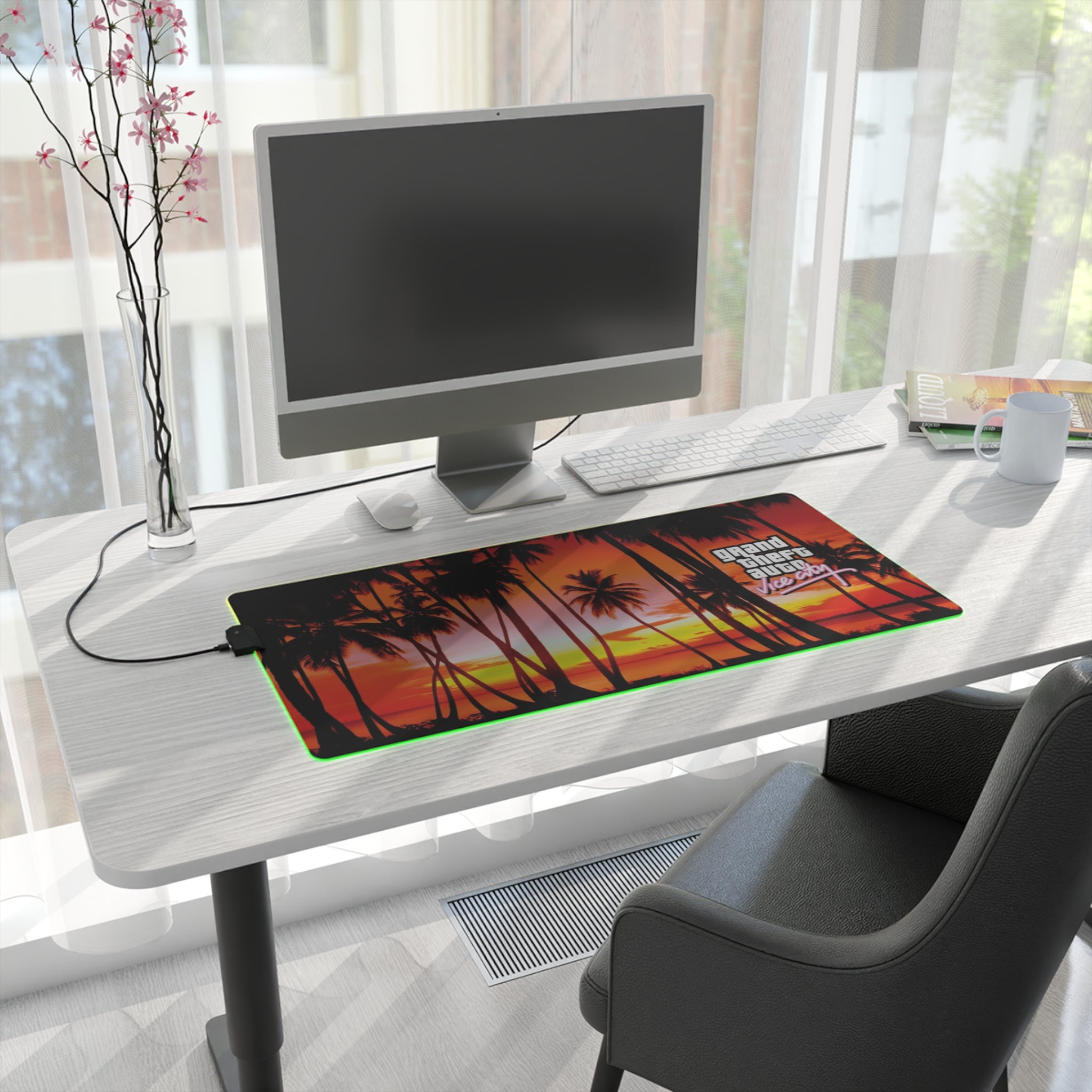 Grand Theft Auto Vice City LED Gaming Mouse Mat  RGB Desk Pad  80s Neon Palm Game Accessory  RetroPunkDesign - Retro Punk Design 