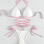 Contrast Halter Neck Two-Piece Bikini Set - Retro Punk Design 