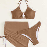 Tied Halter Neck Three-Piece Swim Set