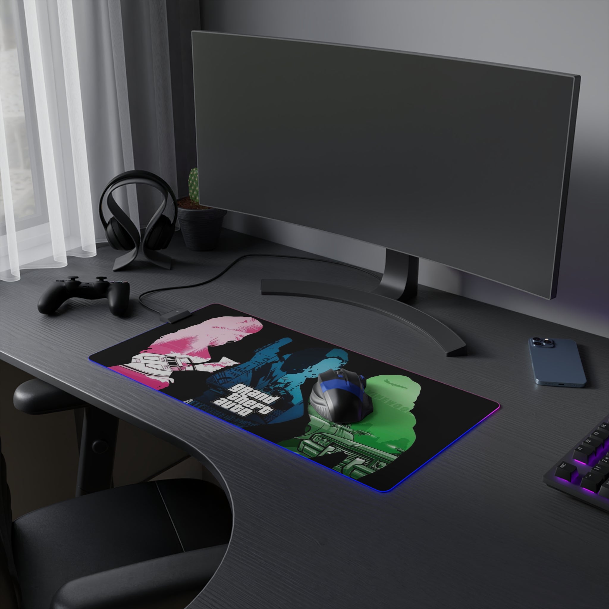 Grand Theft Auto Vice City LED Gaming Mouse Mat  RGB Retro 80s Neon Desk Pad  RetroPunkDesign - Retro Punk Design 