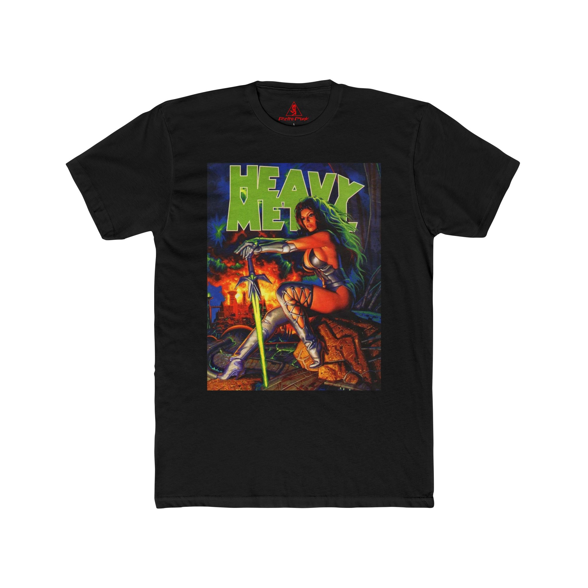 Heavy Metal Broadsword Babe Graphic T-Shirt  80s Fantasy Sci-Fi Magazine Art Tee  RetroPunkDesign