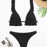 Ruffled Textured Wide Strap Two-Piece Bikini Set