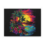 Tropical Island Sunset Canvas Art Print | Retro Wave Wall Art | 100% Cotton Canvas