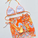 Multicolored Drawstring Ruched Three-Piece Swim Set