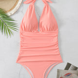 Halter Neck One-Piece Swimwear