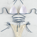 Contrast Halter Neck Two-Piece Bikini Set - Retro Punk Design 