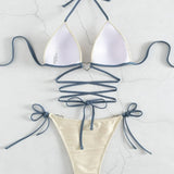 Contrast Halter Neck Two-Piece Bikini Set - Retro Punk Design 