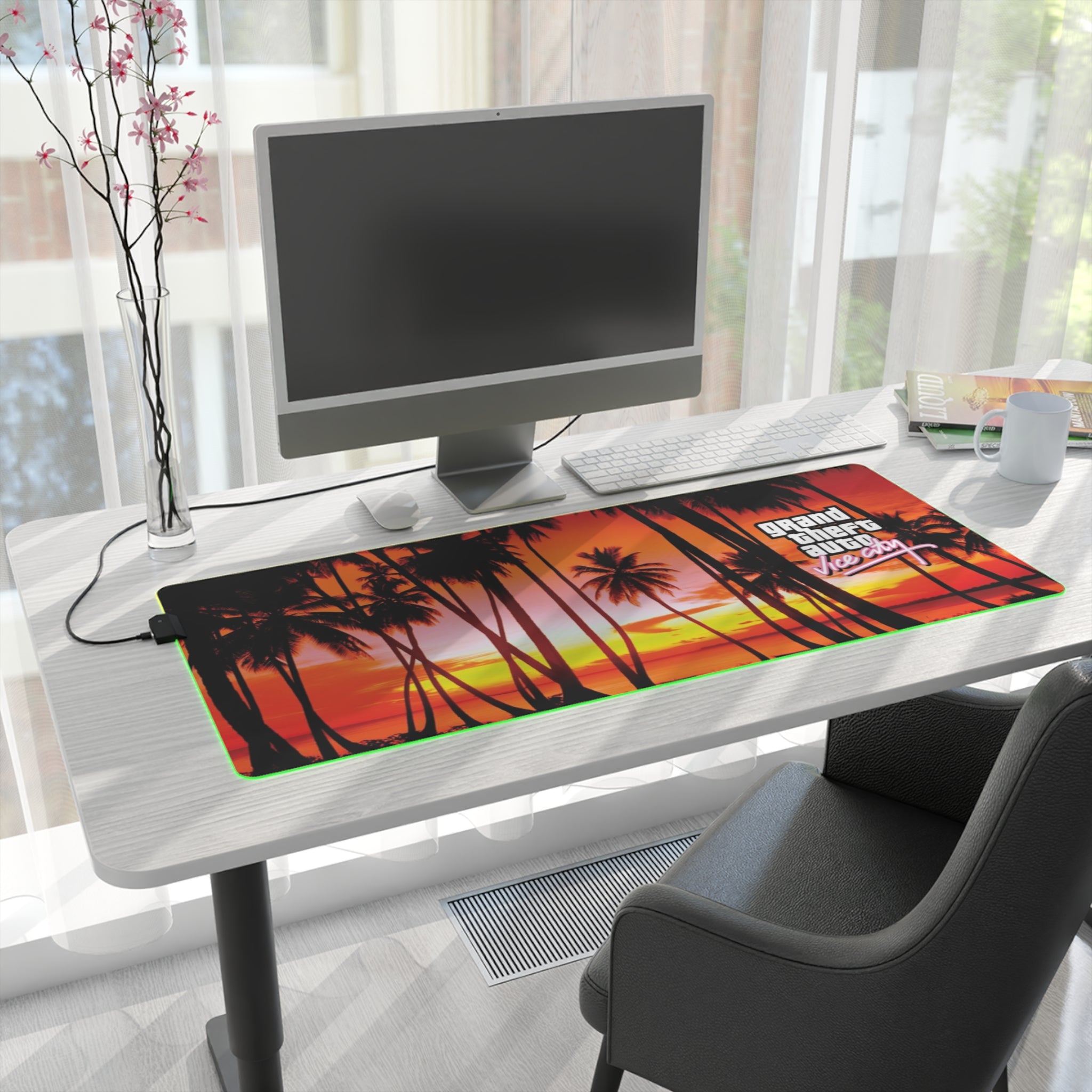 Grand Theft Auto Vice City LED Gaming Mouse Mat  RGB Desk Pad  80s Neon Palm Game Accessory  RetroPunkDesign - Retro Punk Design 