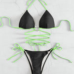 Contrast Halter Neck Two-Piece Bikini Set - Retro Punk Design 