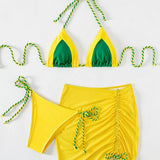 Contrast Tied Three-Piece Swim Set