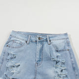 Distressed Raw Hem Denim Shorts