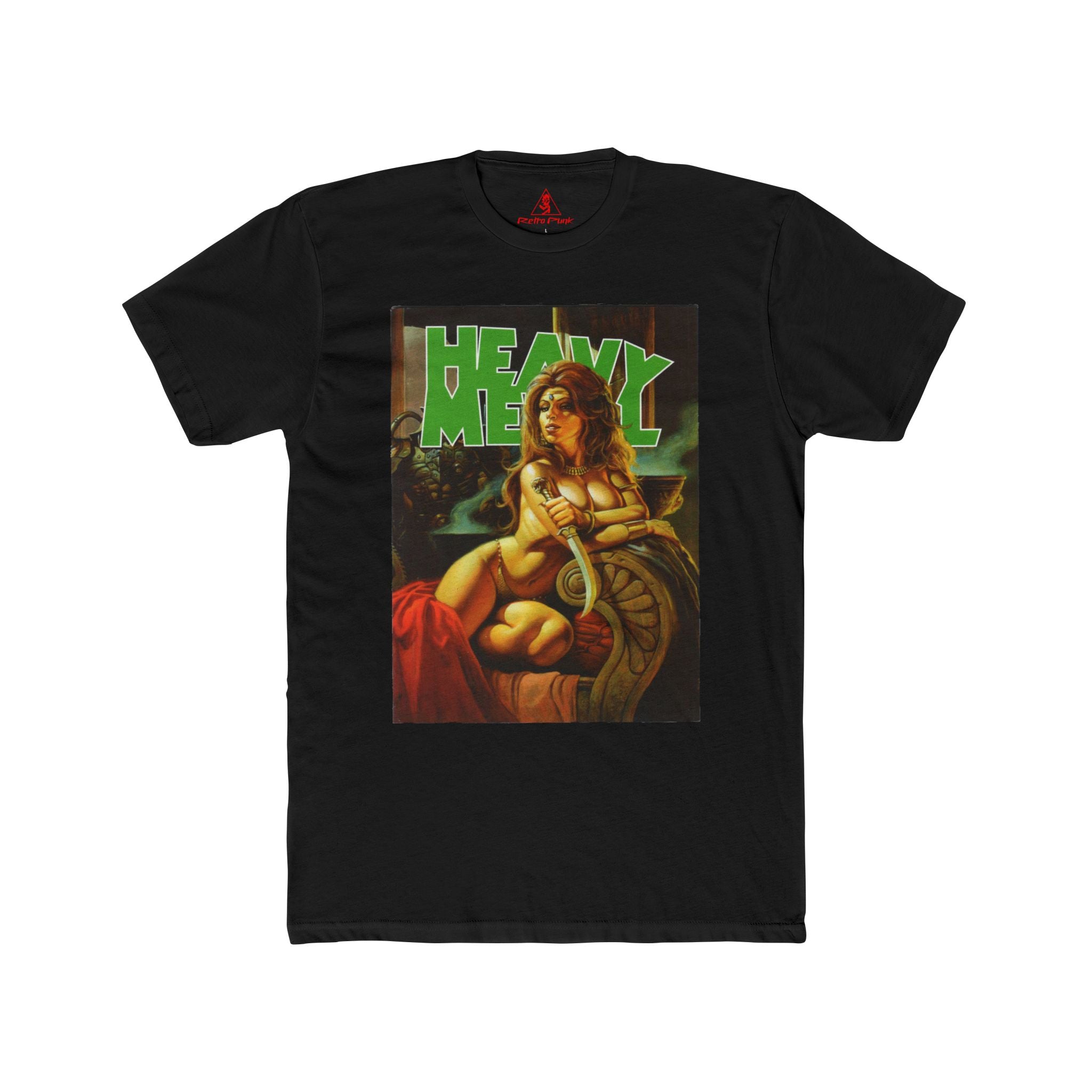 Heavy Metal Dagger Babe Graphic T-Shirt  80s Fantasy Sci-Fi Magazine Art Tee  RetroPunkDesign