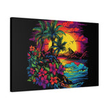 Tropical Island Sunset Canvas Art Print | Retro Wave Wall Art | 100% Cotton Canvas