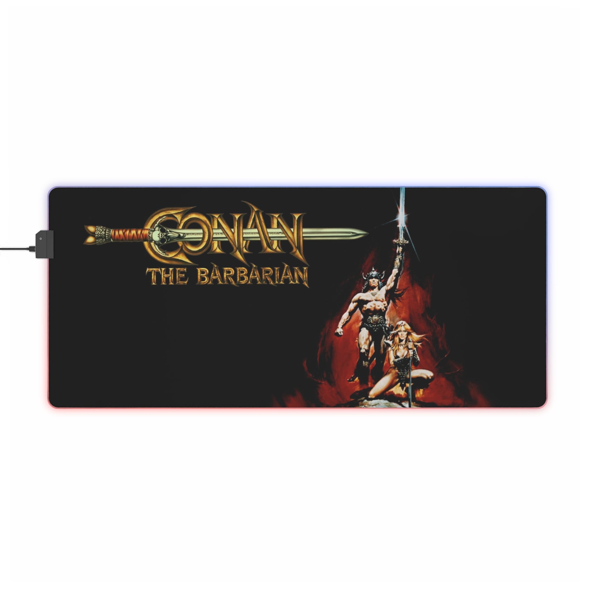 Conan The Barbarian Arnold Schwarzenegger LED Gaming Mouse Mat  RGB Fantasy Desk Pad  RetroPunkDesign - Retro Punk Design 