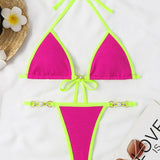 Textured Contrast Halter Neck Two-Piece Bikini Set