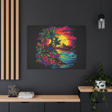Tropical Island Sunset Canvas Art Print | Retro Wave Wall Art | 100% Cotton Canvas