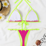 Textured Contrast Halter Neck Two-Piece Bikini Set