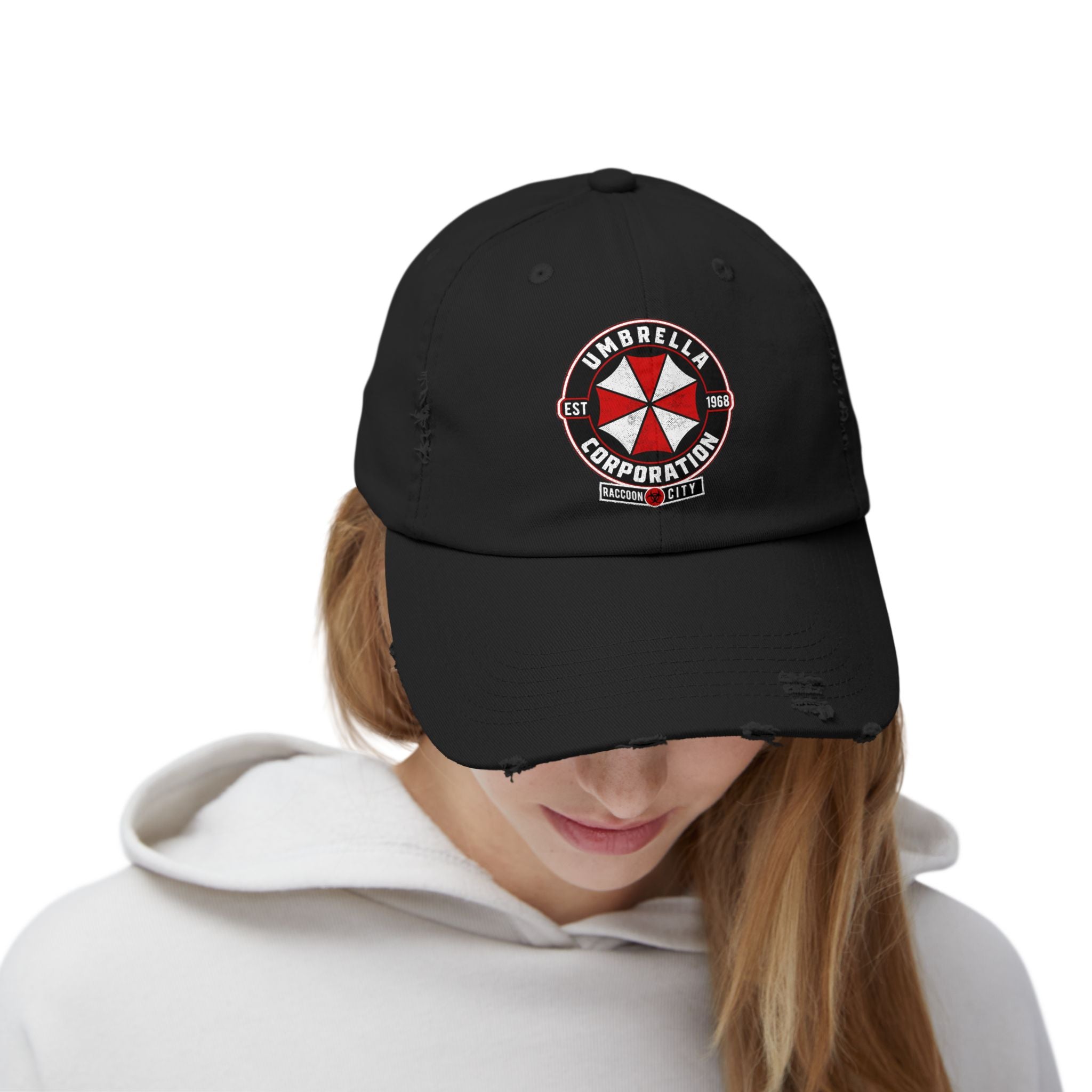 Resident Evil Umbrella Corporation Distressed Cap | Biohazard Horror Hat | RetroPunkDesign - Retro Punk Design 