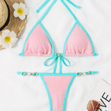 Textured Contrast Halter Neck Two-Piece Bikini Set