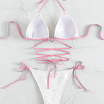 Contrast Halter Neck Two-Piece Bikini Set - Retro Punk Design 