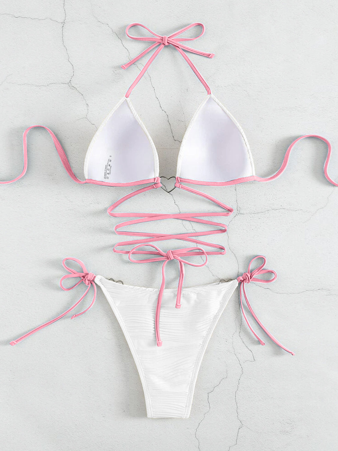 Contrast Halter Neck Two-Piece Bikini Set - Retro Punk Design 