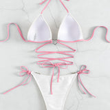 Contrast Halter Neck Two-Piece Bikini Set - Retro Punk Design 