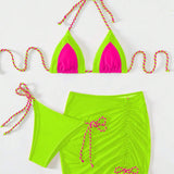 Contrast Tied Three-Piece Swim Set