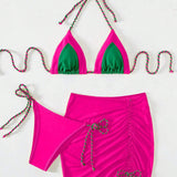 Contrast Tied Three-Piece Swim Set