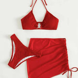 Tied Halter Neck Three-Piece Swim Set