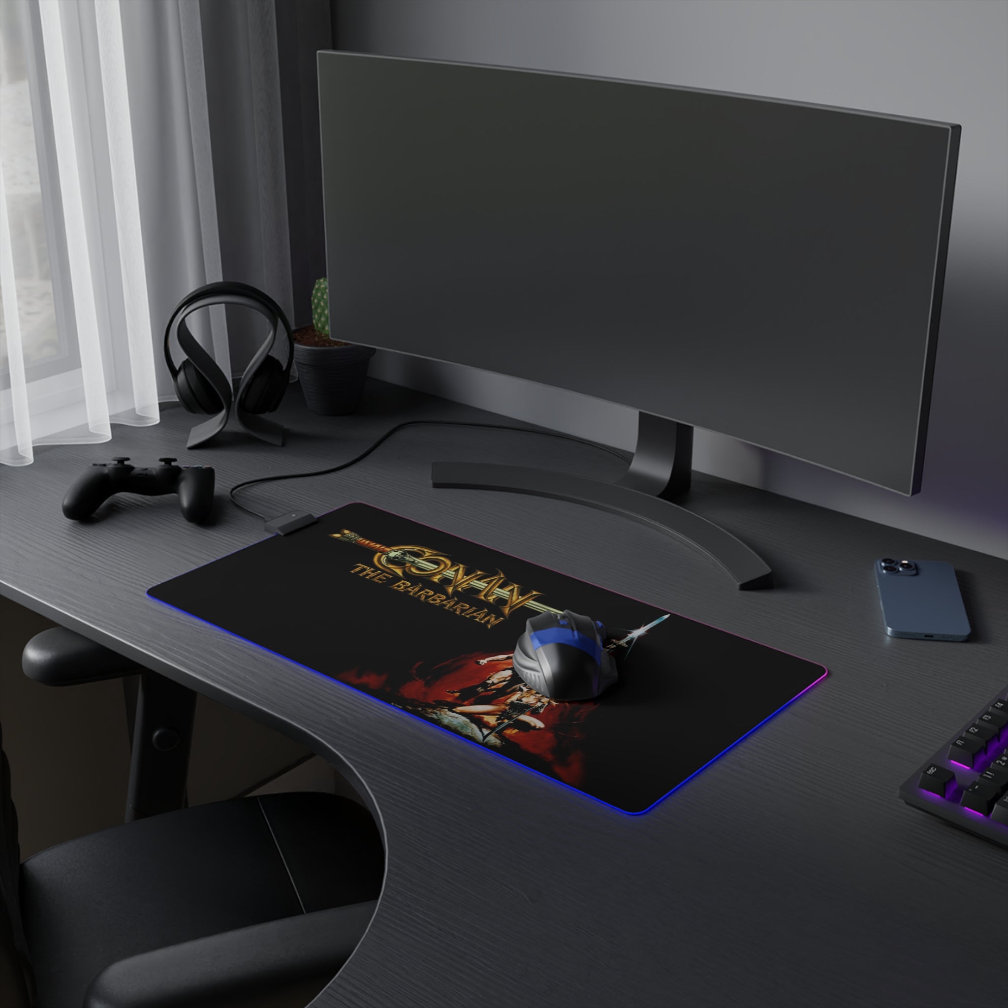 Conan The Barbarian Arnold Schwarzenegger LED Gaming Mouse Mat  RGB Fantasy Desk Pad  RetroPunkDesign - Retro Punk Design 