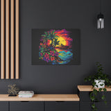 Tropical Island Sunset Canvas Art Print | Retro Wave Wall Art | 100% Cotton Canvas