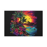 Tropical Island Sunset Canvas Art Print | Retro Wave Wall Art | 100% Cotton Canvas