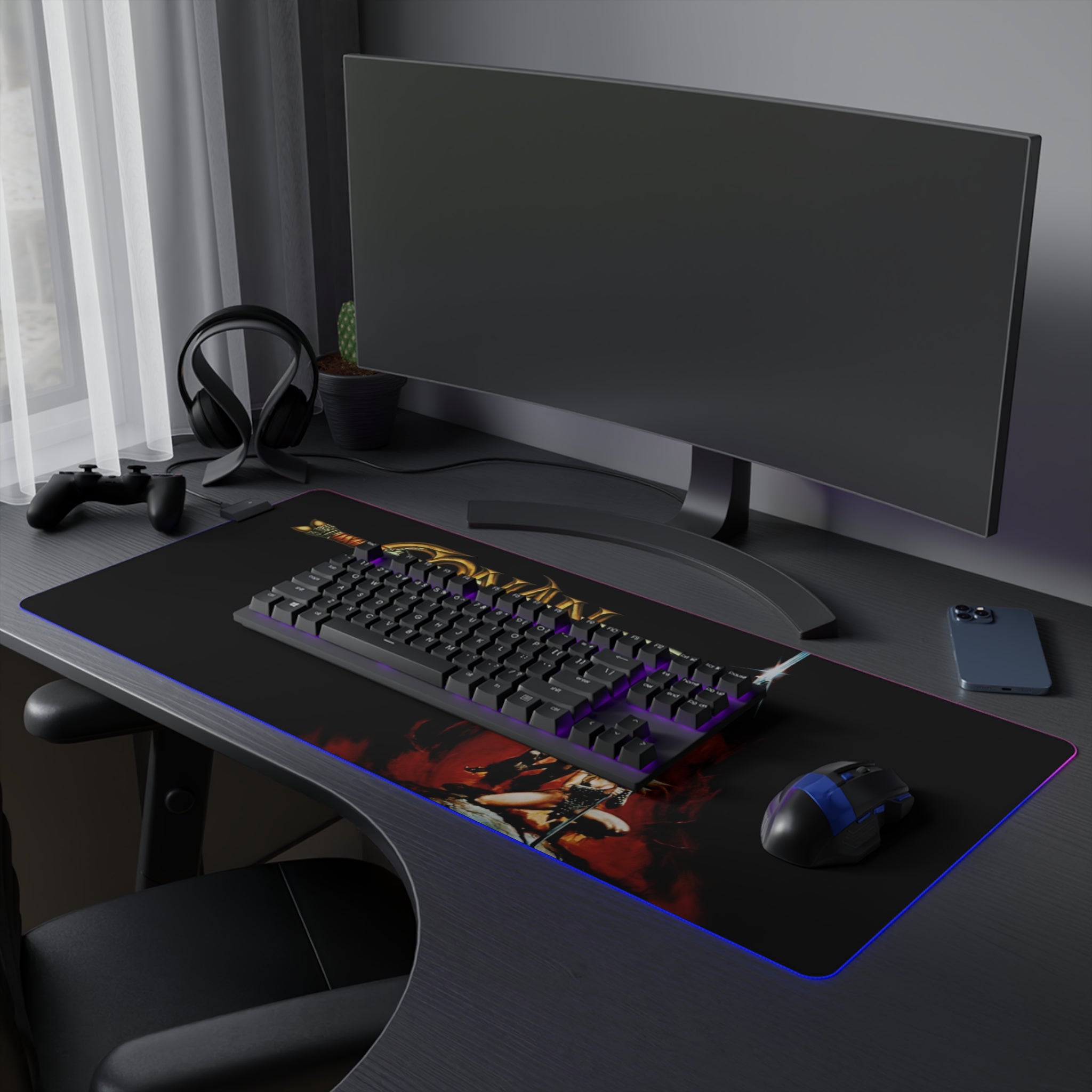 Conan The Barbarian Arnold Schwarzenegger LED Gaming Mouse Mat  RGB Fantasy Desk Pad  RetroPunkDesign - Retro Punk Design 