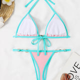 Textured Contrast Halter Neck Two-Piece Bikini Set