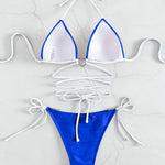 Contrast Halter Neck Two-Piece Bikini Set - Retro Punk Design 