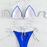 Contrast Halter Neck Two-Piece Bikini Set - Retro Punk Design 